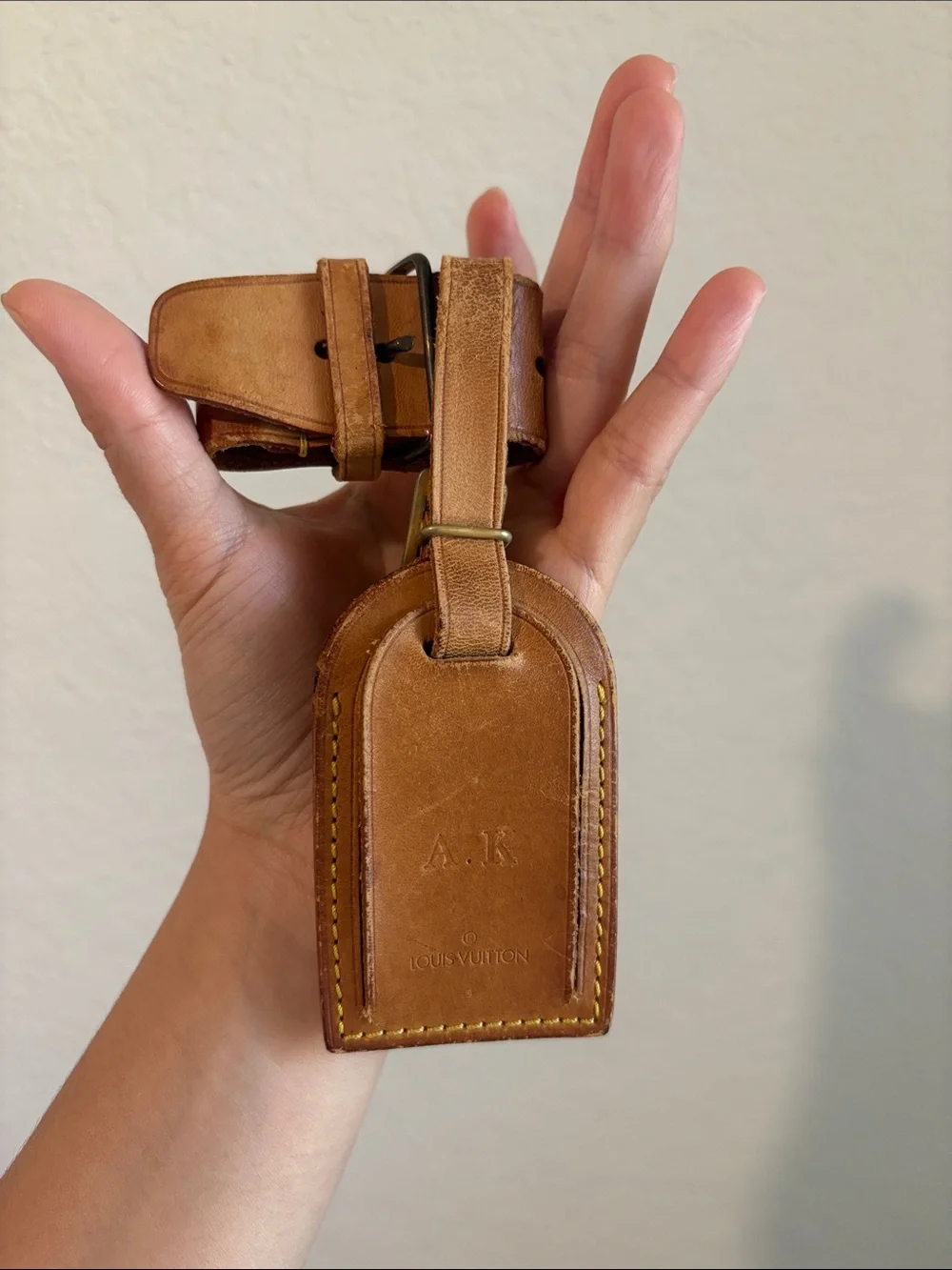 Louis Vuitton Brown Leather Luggage Tag with A.K Initial